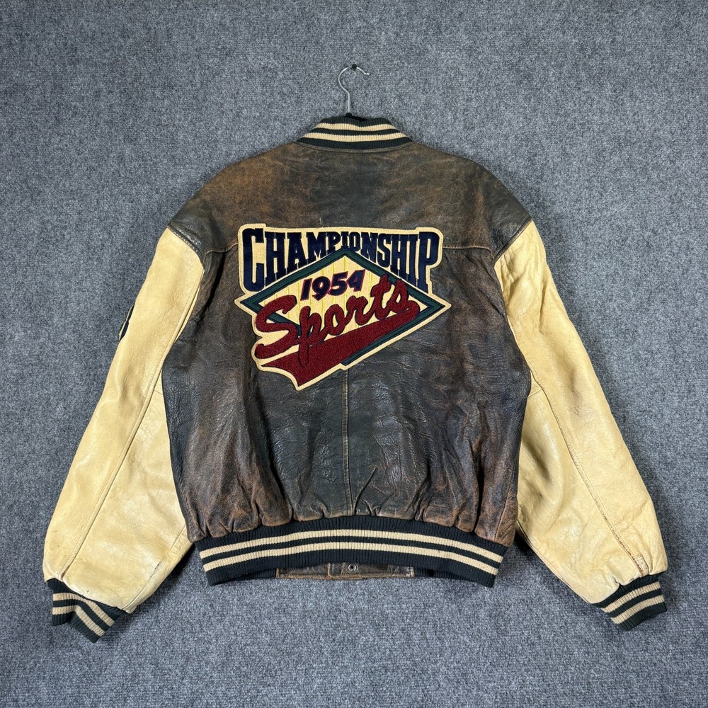 Vintage Rare Gap All Leather Bomber Jacket Varsity Brown Cream Rugged Size Large